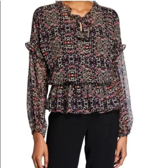 Misa Los Angeles Tops - Misa Los Angeles black floral vera ruffle blouse